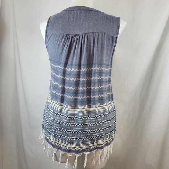 Dylan Sleeveless TOP Blue White Stripe Tunic Womens Size Medium M Fringe Tassels - Picture 3 of 14